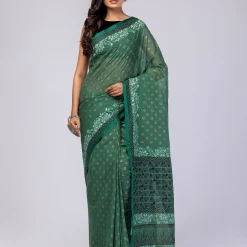 Green Printed Cotton Saree