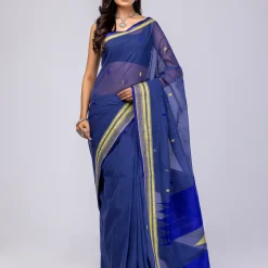 Navy Blue Pabna Cotton Monipuri Buti Saree