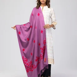 Dark Onion Pink Appliqued Viscose Shawl