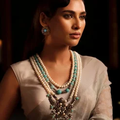 Pearl and Stone Oxidized Silver Necklace